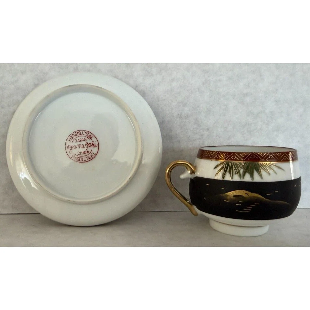 Kutaniyaki Demitasse Cup and Saucer, Geisha Lithophane